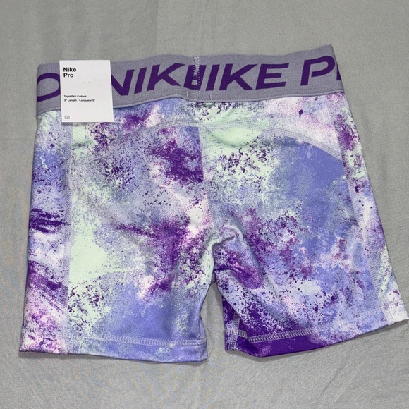 Nike Pro Girls Purple and White Athletic Shorts - Picture 3 of 3
